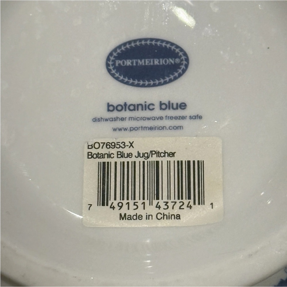 Portmeirion Botanic Blue 48 oz Pitcher Jug 7.5” Water Jug Vase New - Picture 5 of 6